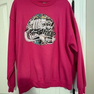 Gildan Pink Merry Christmas Sweater